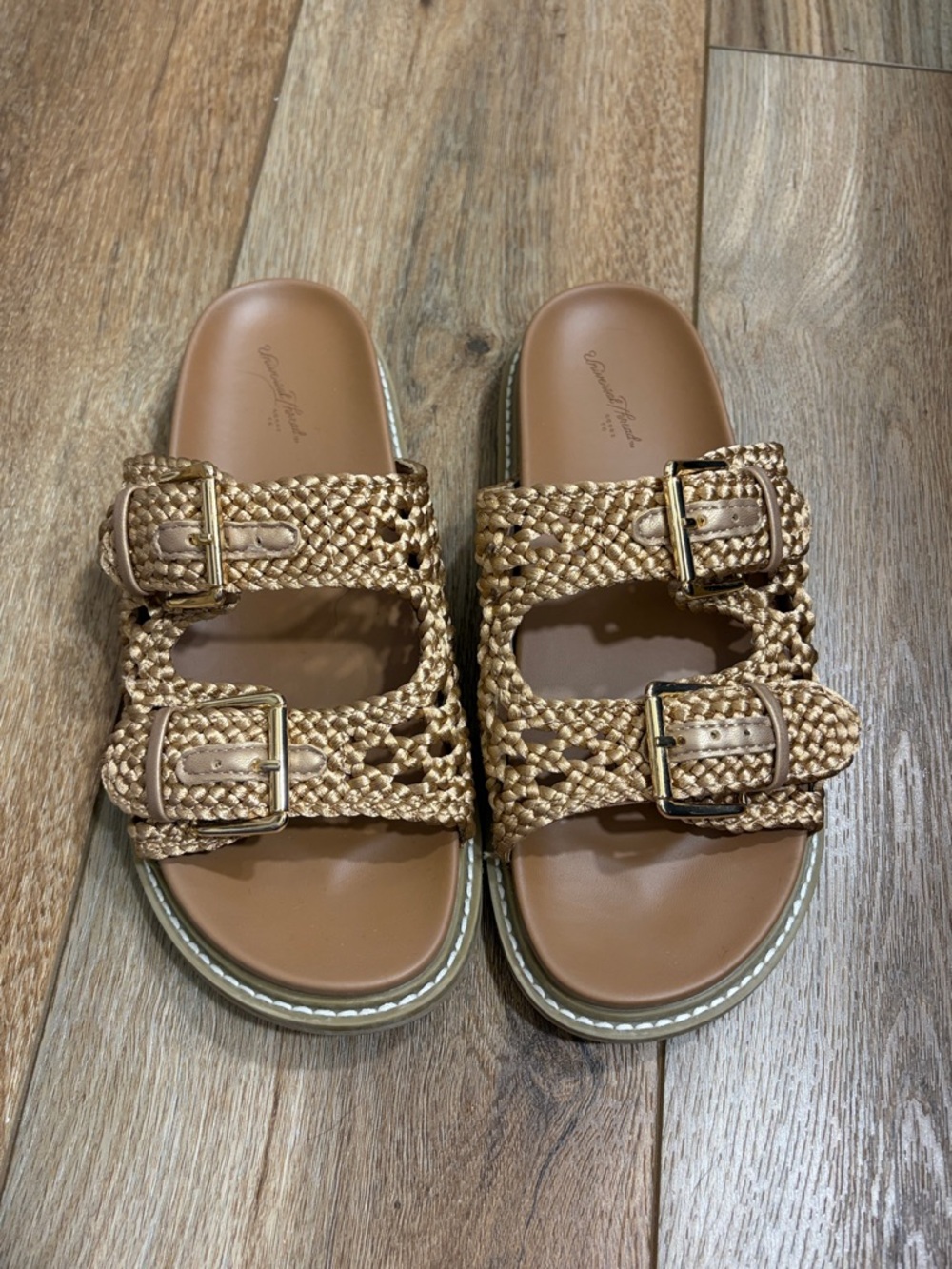 Universal Thread Braided Double-Buckle Slide Sandals - Tan